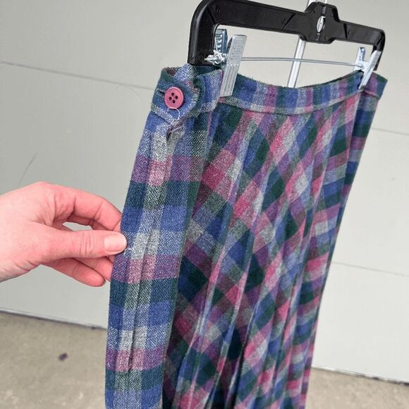 Vintage 50s Lady Copley Purple Plaid Light-Weight Wool Skirt Union Made - Picture 3 of 9